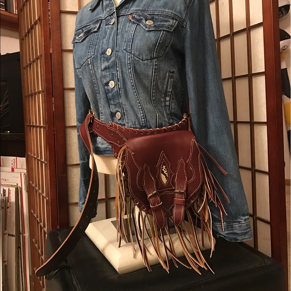 Genuine leather fringe fanny hip bum bag